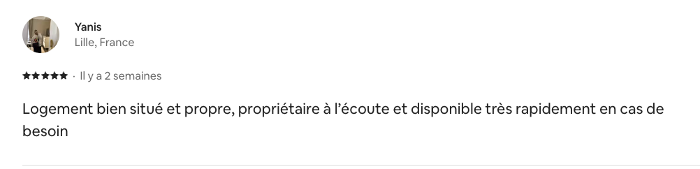 Avis voyageur Airbnb 5 étoiles